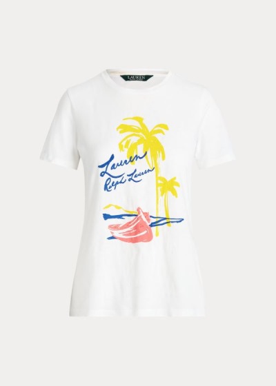 Playeras Ralph Lauren Mujer Blancos - Print Cotton-Blend - YPFNJ0124